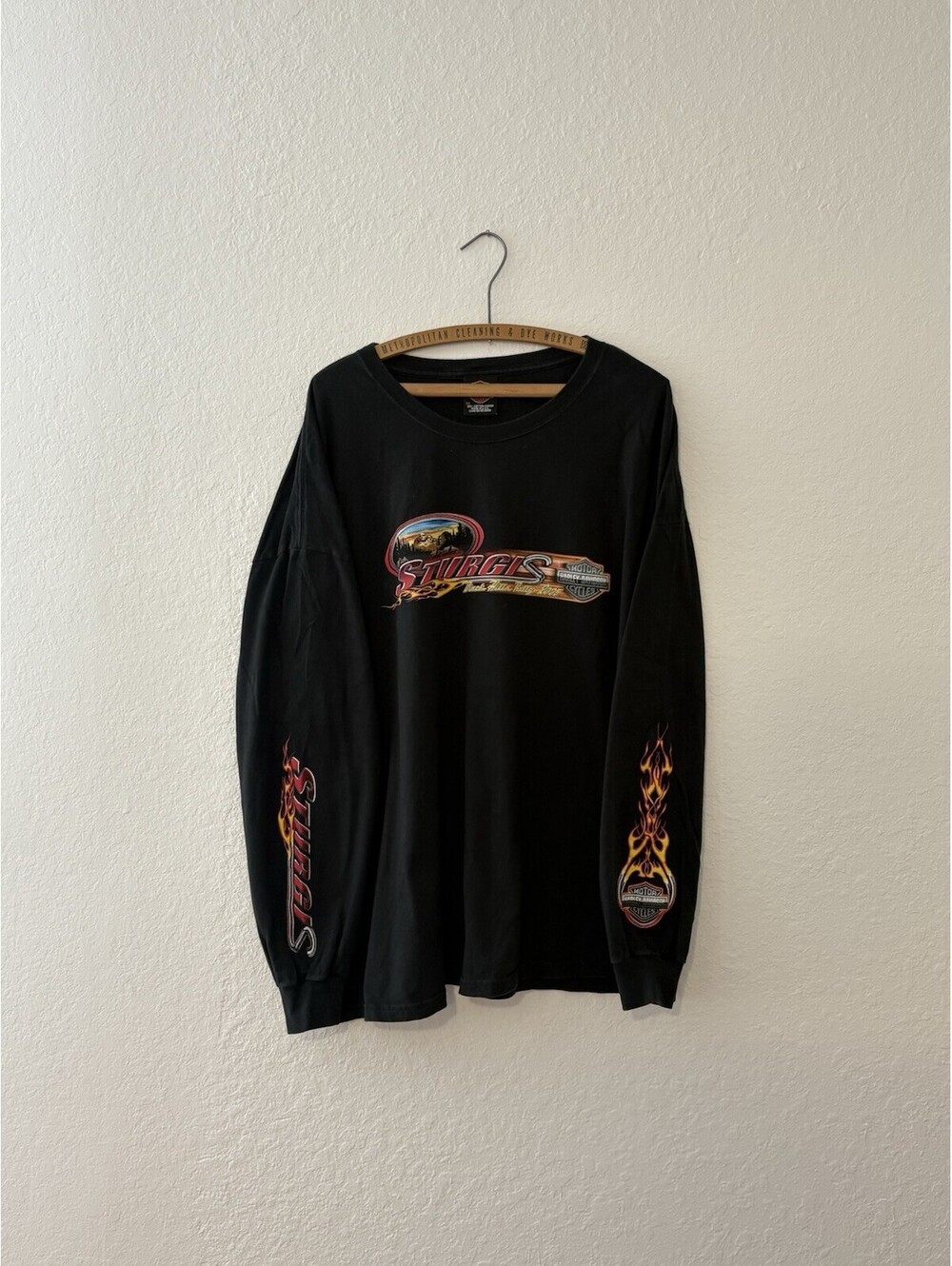 Harley Davidson Long Sleeve T Shirt Men's 3XL Flame Sleeve 2005 Graphic Sturgis